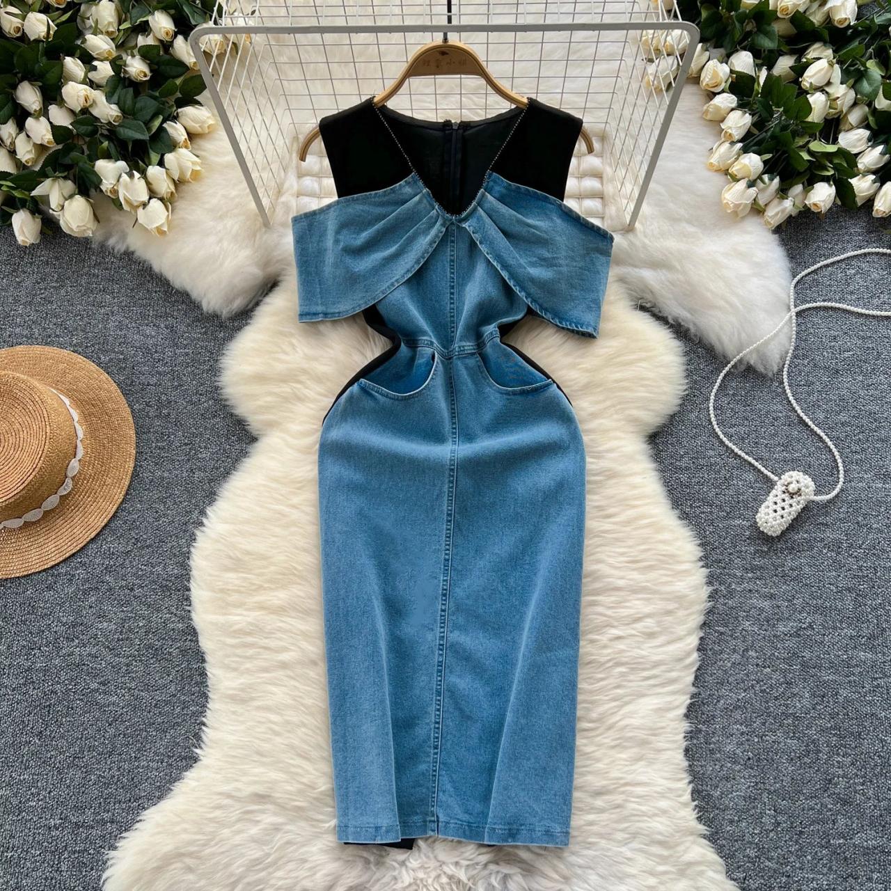 denim bodycon midi dress Crush-Worthy Strapless Denim Bodycon Midi Dress main image 1