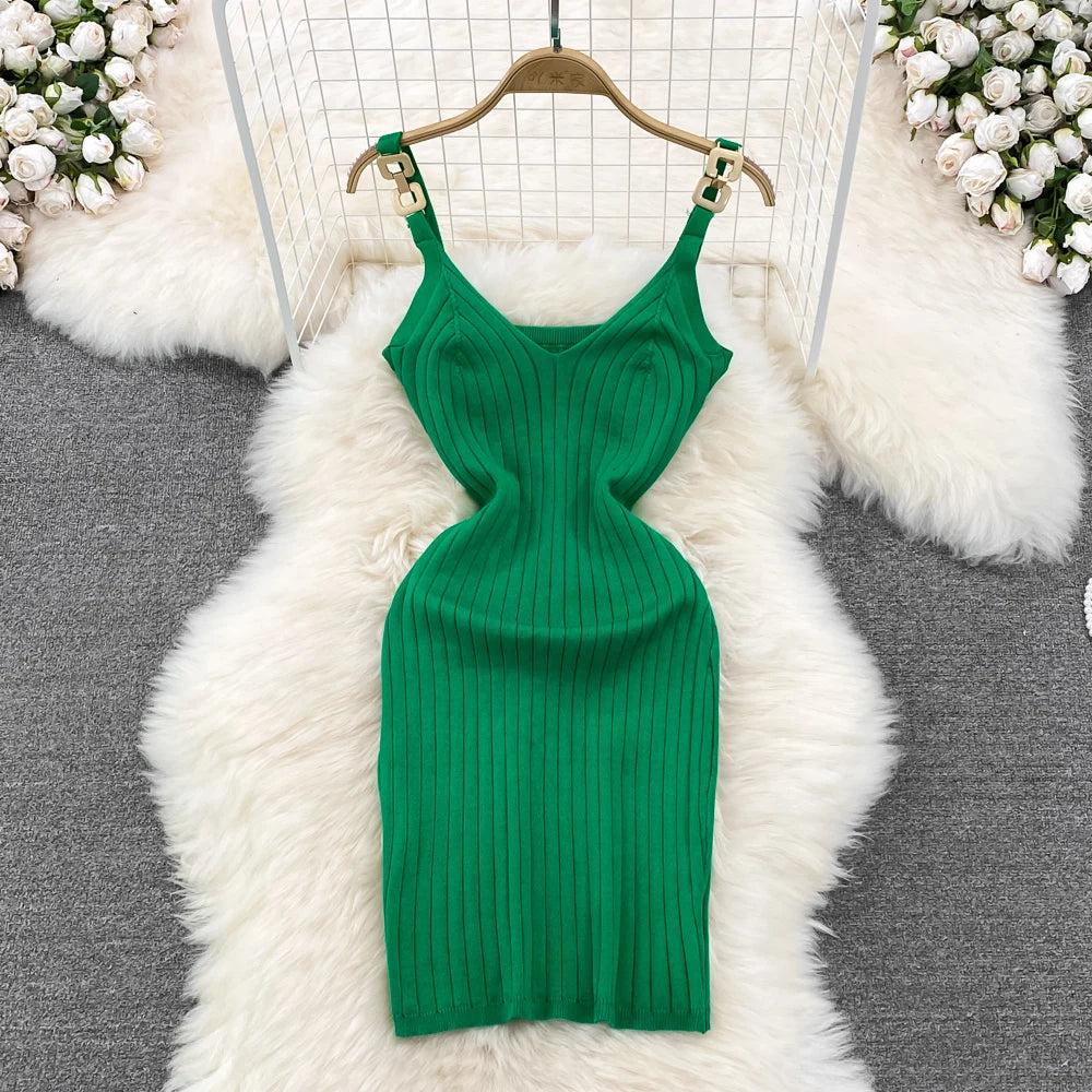 green knit bodycon dress Green Ribbed Midi Dress main image 0