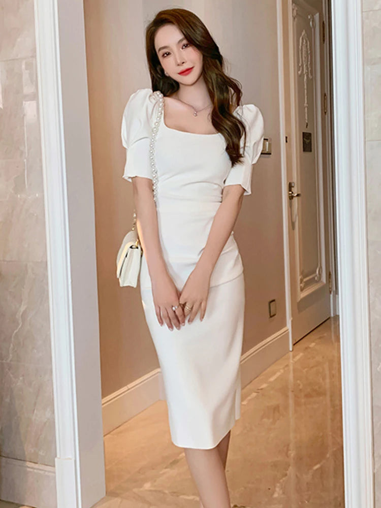 white mini dress square neck Mikado Mini Dress Ivory / 2