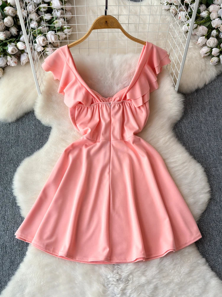 frilly pink mini dress Della Ruffle Mini Dress - Pink, Large | Hazel and Olive