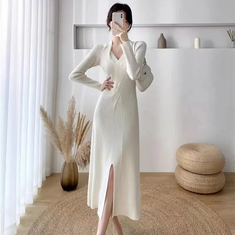 open lace back dress Ribbed Knit Back Slit Midi Dress – Shop Christine's Boutique main image 0