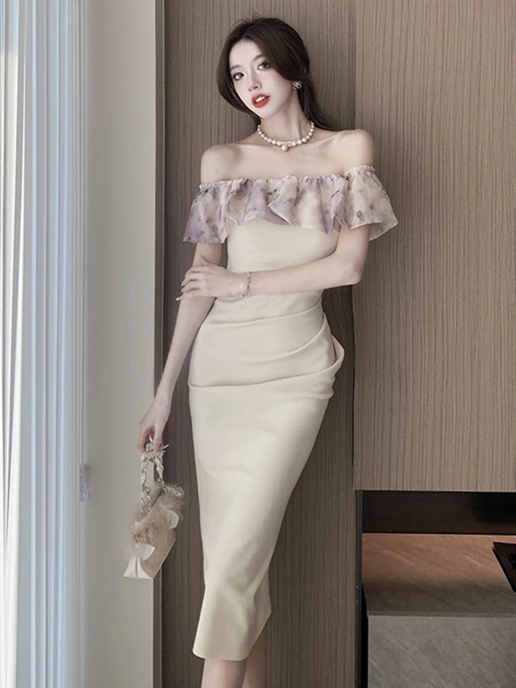 ruffle trim bodycon dress Off-shoulder Ruffle Trim Bodycon Midi Dress