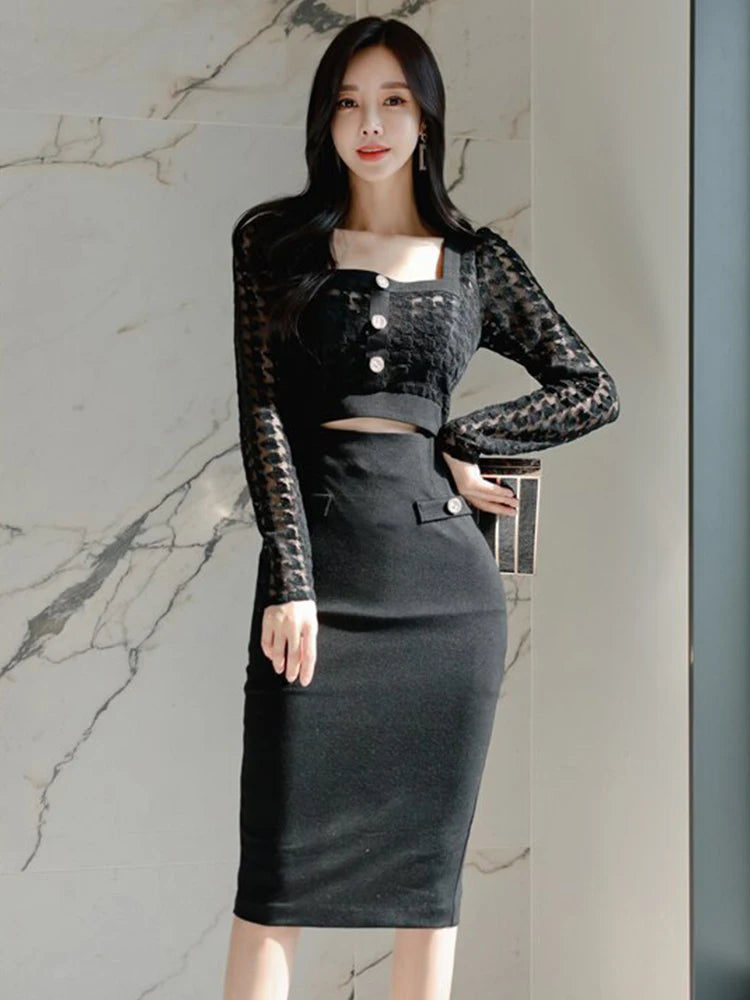 black two piece bodycon dress Diamond Bodycon Two Piece Dress Black / XL main image 1