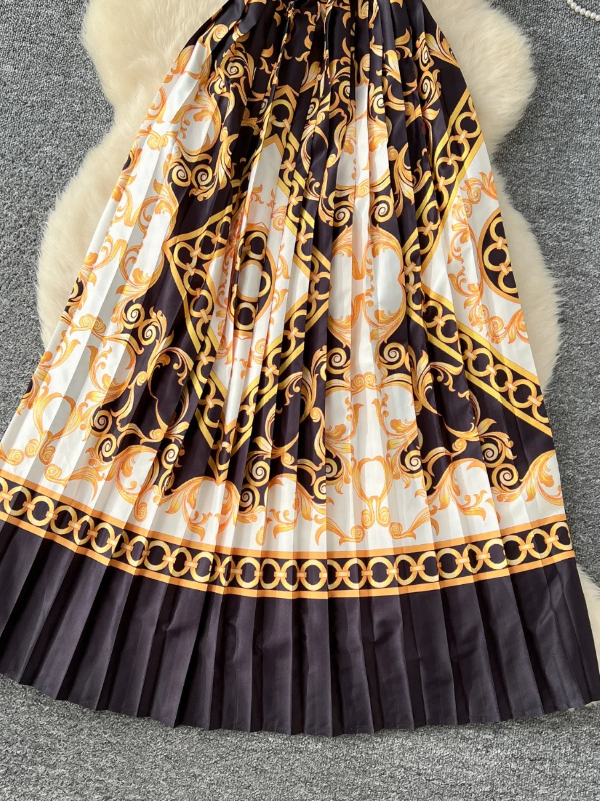 chain print pleated dress ZIMMERMANN Sunray Long Sleeve Dress | Black Charms