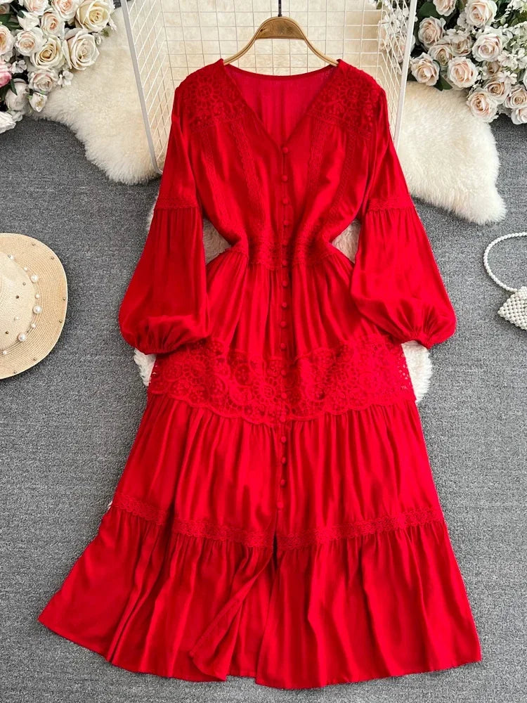 chinese dress ladies Maxi Boho Red Slit Dress (L / Red) main image 1