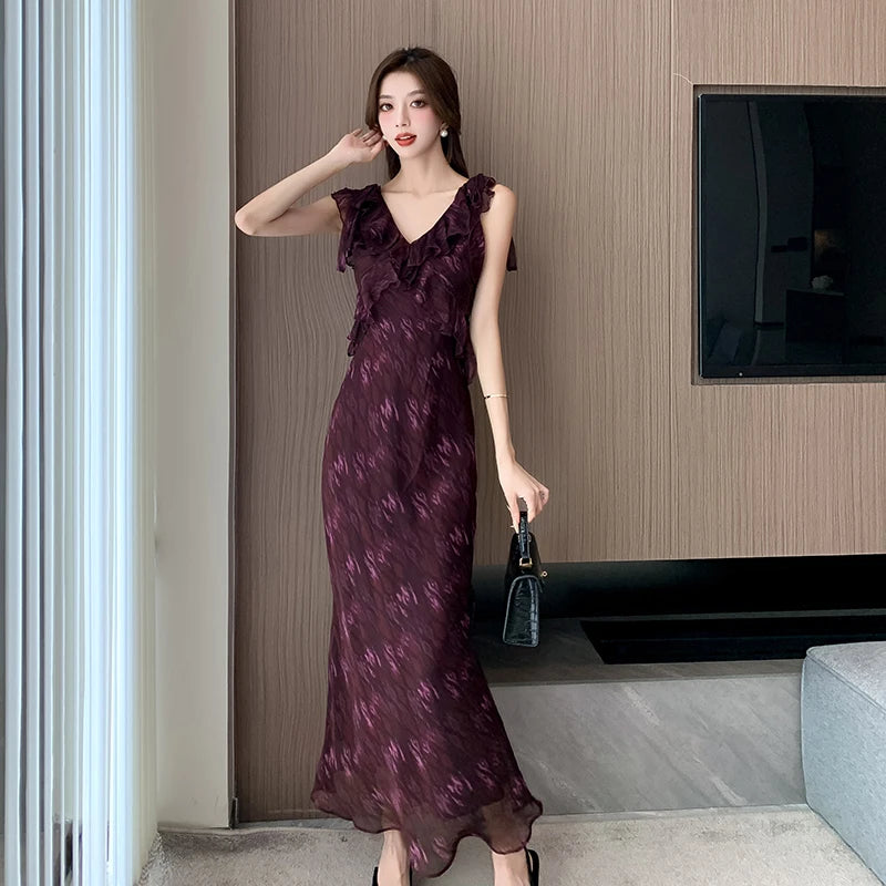 white christmas dresses Vintage Purple Chiffon Elegant Bow Long Sleeve Pleated Maxi Dress – Knot  Bene