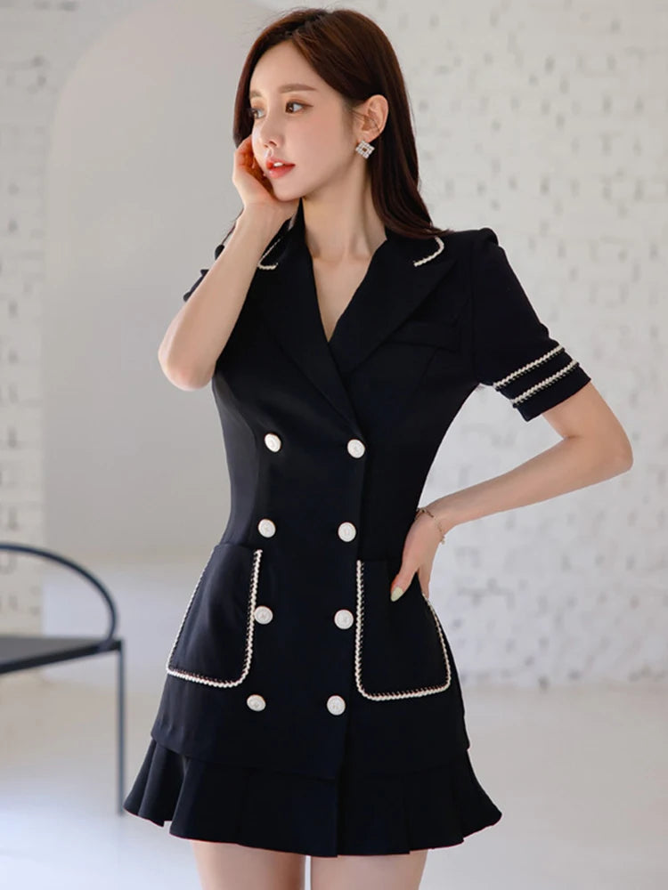 knee length dresses for ladies Mock Wrap Blazer Dress With Buttons main image 0