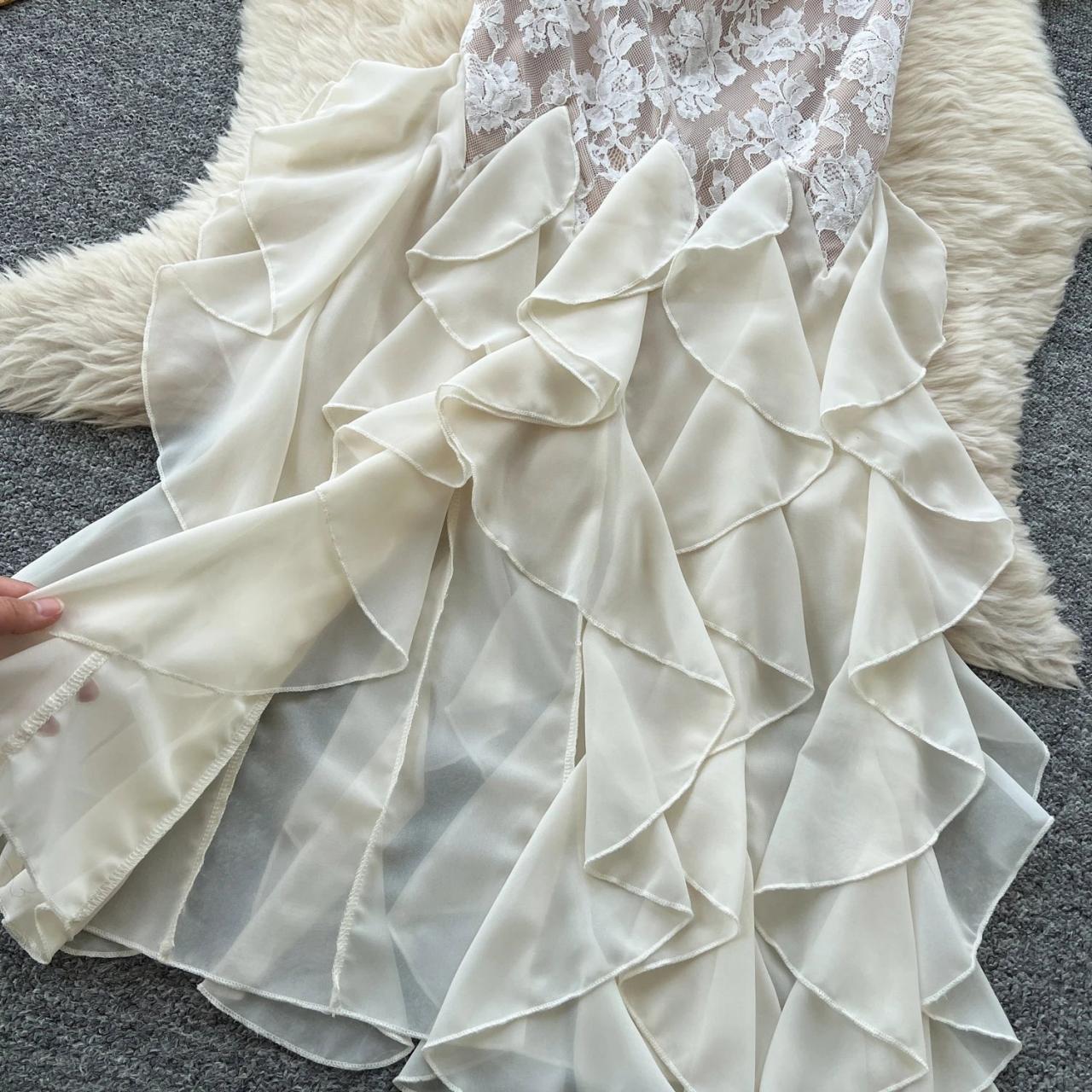 lace panel layered ruffle halter dress Save the Date Lace Halter Ruffle Maxi Dress