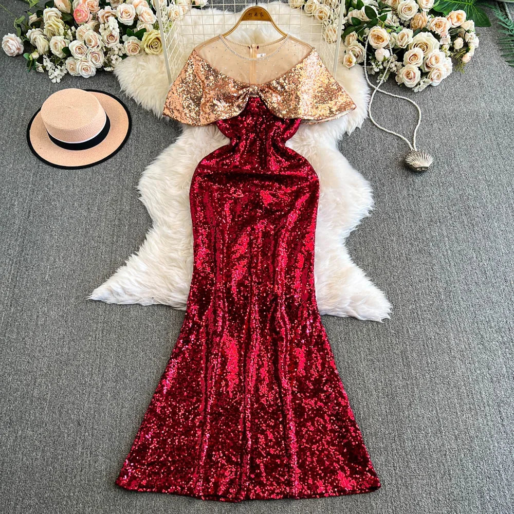 Sparkling Red Gown With Glitzy Gold Accents