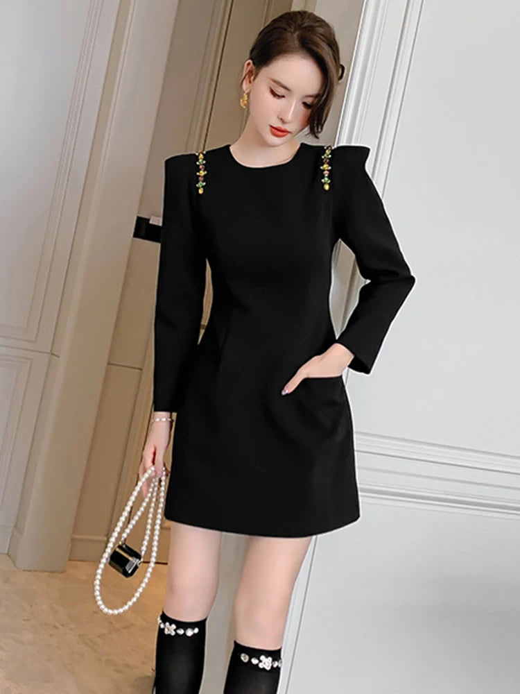 Black Dress With Gold Studded Shoulder Accents on Luulla