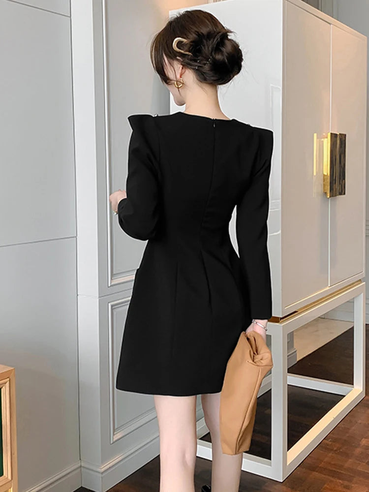 Black Dress With Gold Studded Shoulder Accents on Luulla