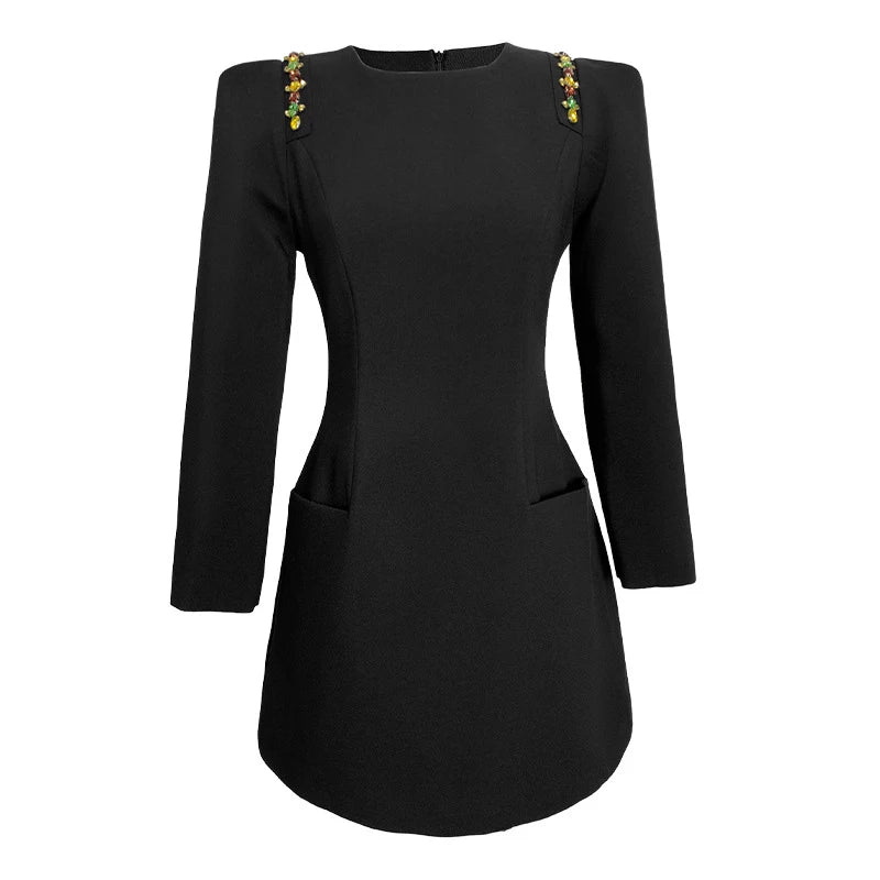 Black Dress With Gold Studded Shoulder Accents on Luulla