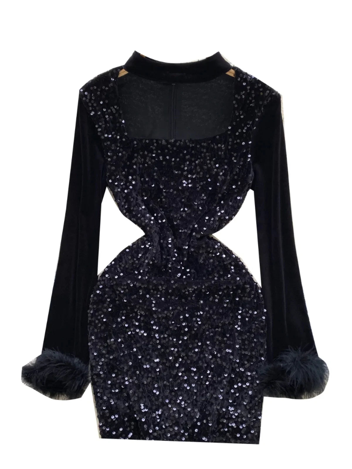 black sequin dress with fur New Years Eve Party Outfit Petite Sequin Dress
