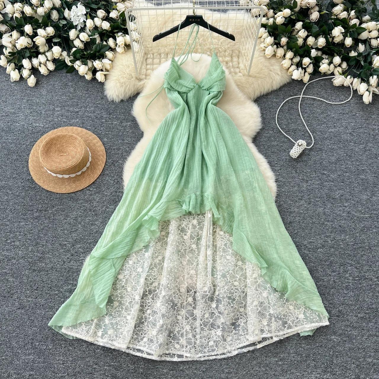 Mint Green High-low Lace Hem Sundress