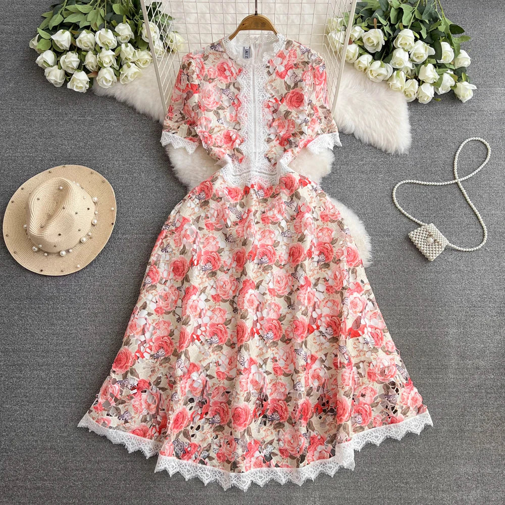 slim fit dress slacks Sara Floral Lace Trim Dress main image 0