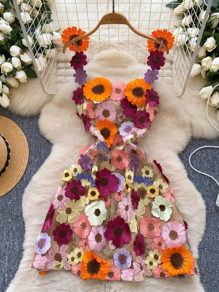 mesh dress with embroidered flowers Floral Embroidered Mesh Midi Dress