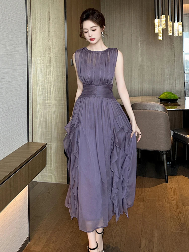 Sleeveless Chiffon Dress With Ruffled Hem Design on Luulla