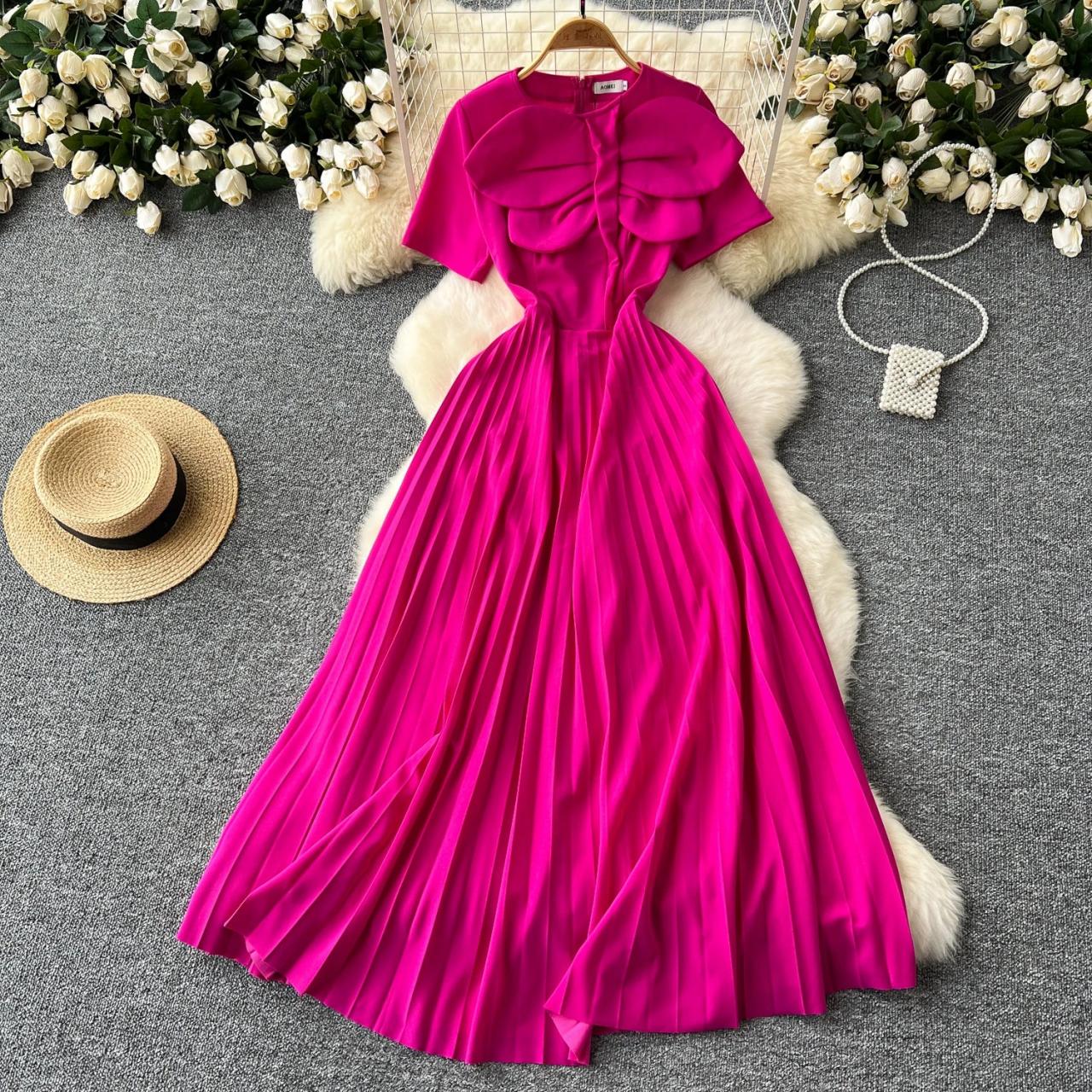 open lace back dress Pink Dress with Beaded Back Detail & Pleated Skirt, L main image 0