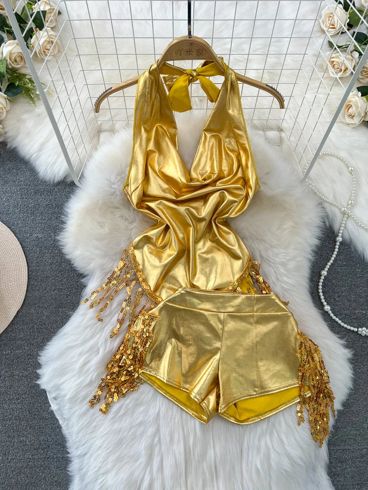 gold dress shorts Sleeveless A-Line Glitter Short Prom Dress