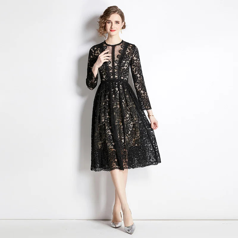 white knitted dress long sleeve Agness Long Sleeve Button Up Knit Dress - Ivory main image 0