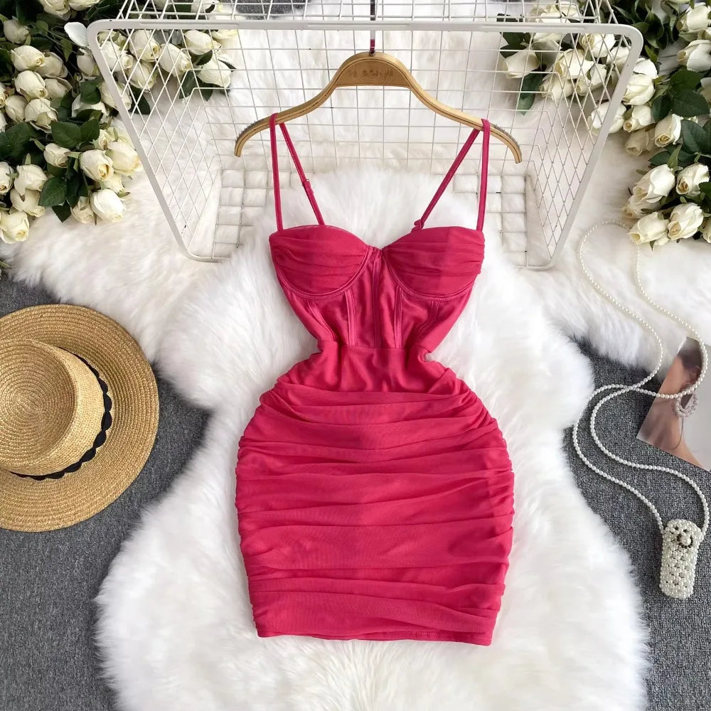 hot pink ruched bodycon dress Hot Pink Ruched Mesh Maxi Dress