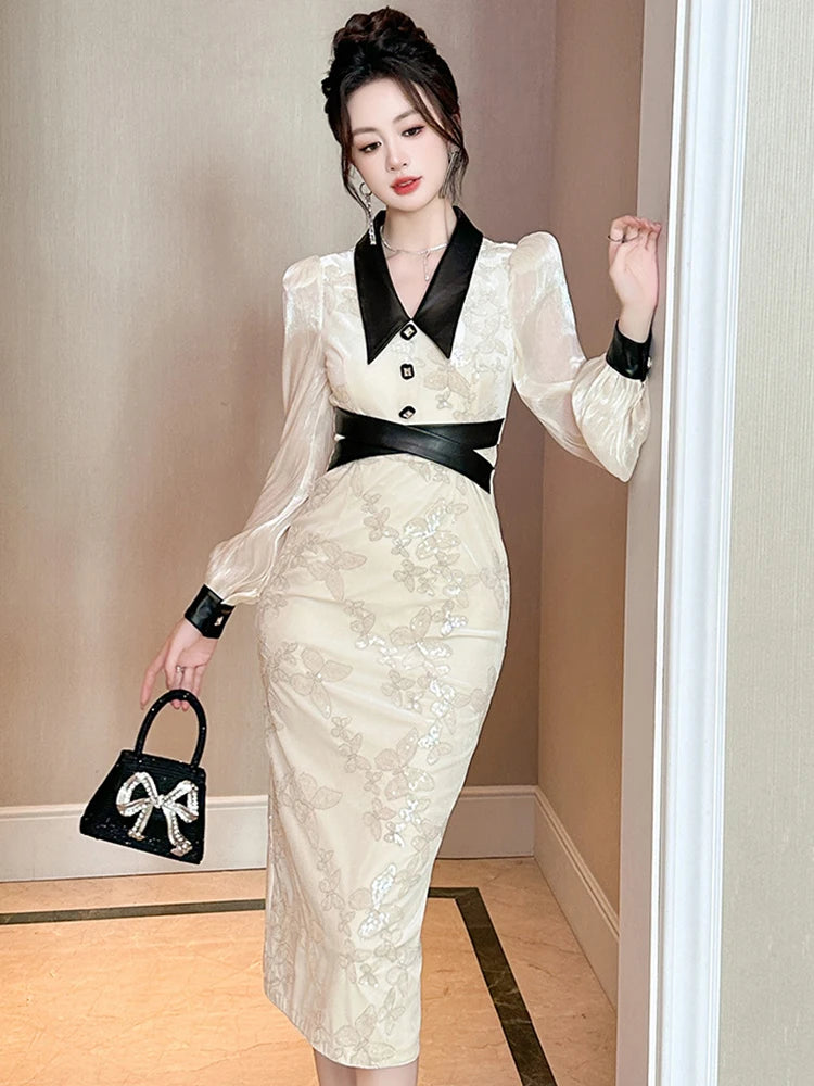 Vintage-inspired Black Collar Floral Midi Dress