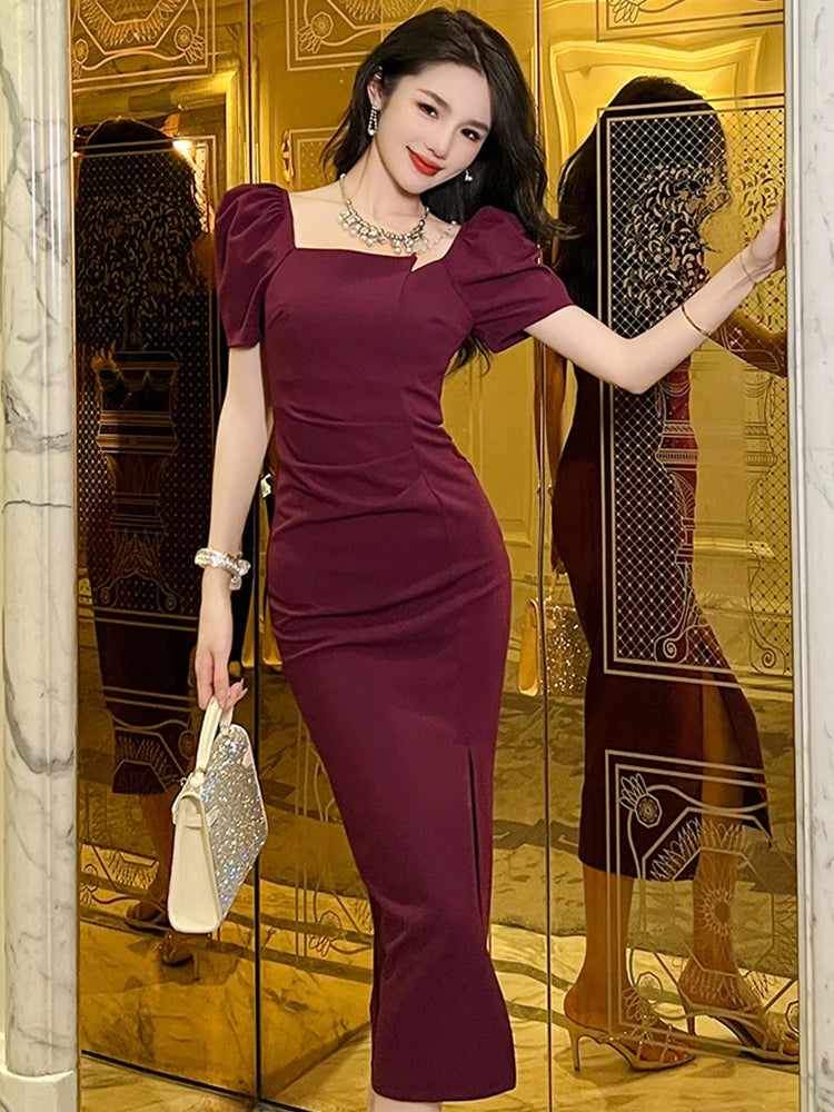 princess polly baby blue dress Emelia Burgundy Puff-Sleeve Skater Mini Dress – Club L London main image 0