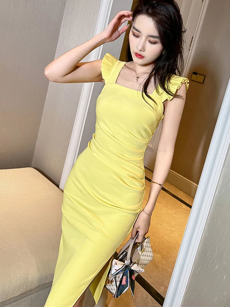 Pastel Yellow Dress Bodycon Dresses Tight, Strappy Bodycon Dress Luulla