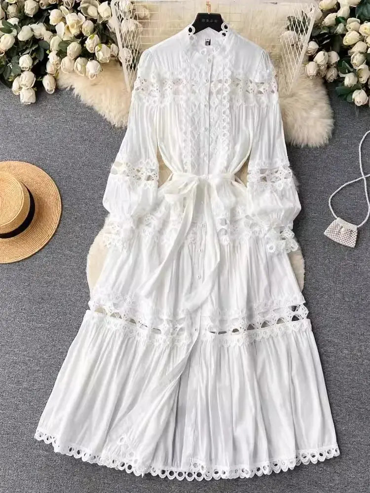 white long sleeve maxi dress boho BEBE DRESS main image 1