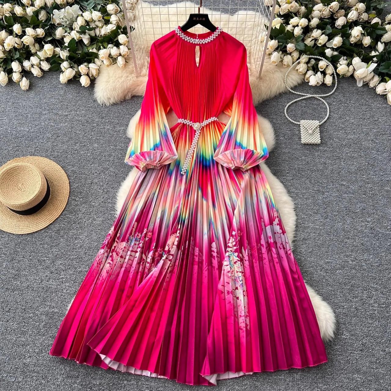 bcbg rainbow pleated midi dress Midi Dress Pleated Rainbow Dress Colorblock Pleated Midi Dress Midi Dress  Bcbg Pleated Colorblock
