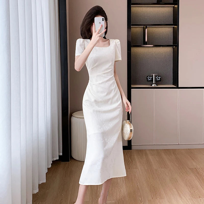 knee length dresses for ladies White Tight Midi Dress main image 1