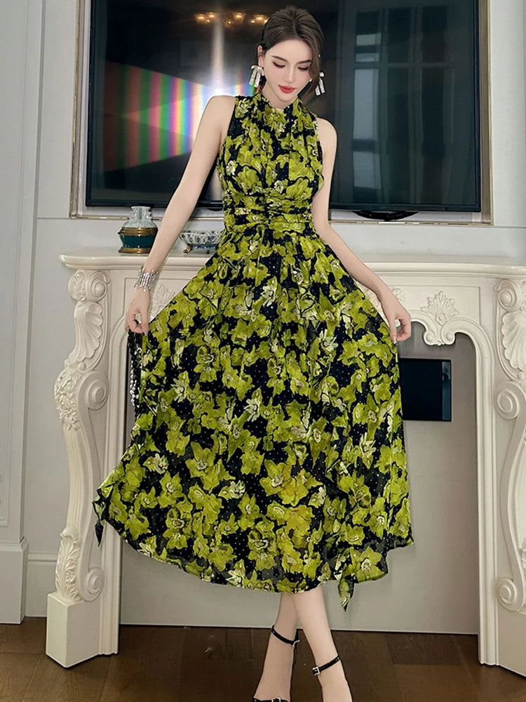 floral high neck midi dress High Neck Floral Midi Dress 10 / Noir/Multi