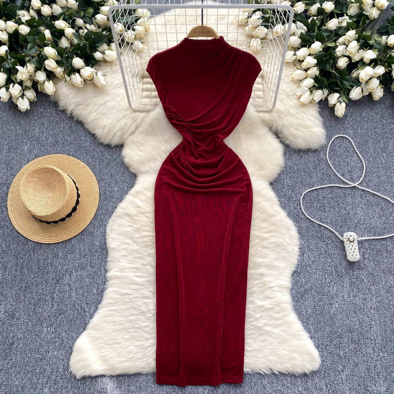 burgundy strappy satin cowl midi dress New Life main image 1