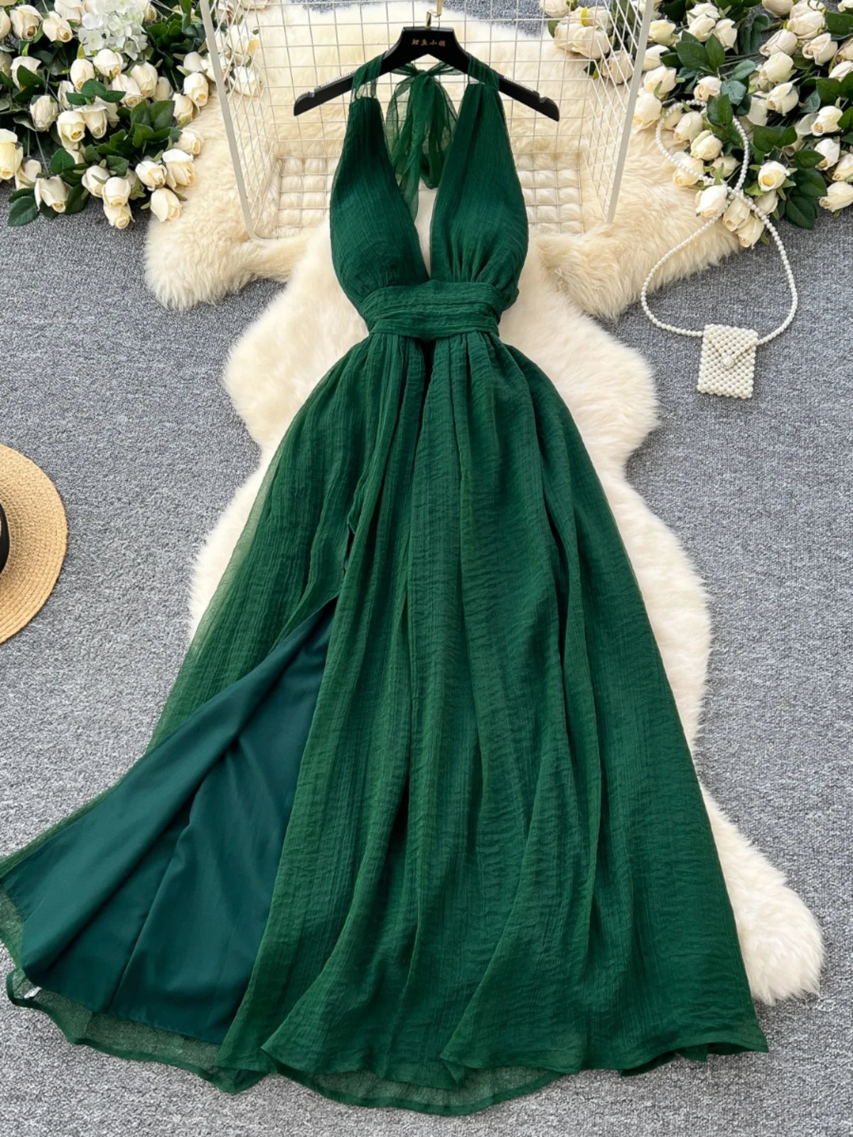 emerald green flowy dress Goddiva Off The Shoulder Draped Sleeve Maxi Dress main image 0