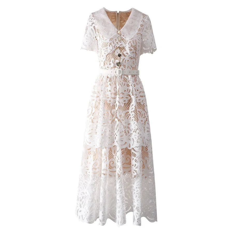 a night in tokyo lace dress FEELIN MYSELF LACE CUTOUT MIDI DRESS – AKIRA main image 1