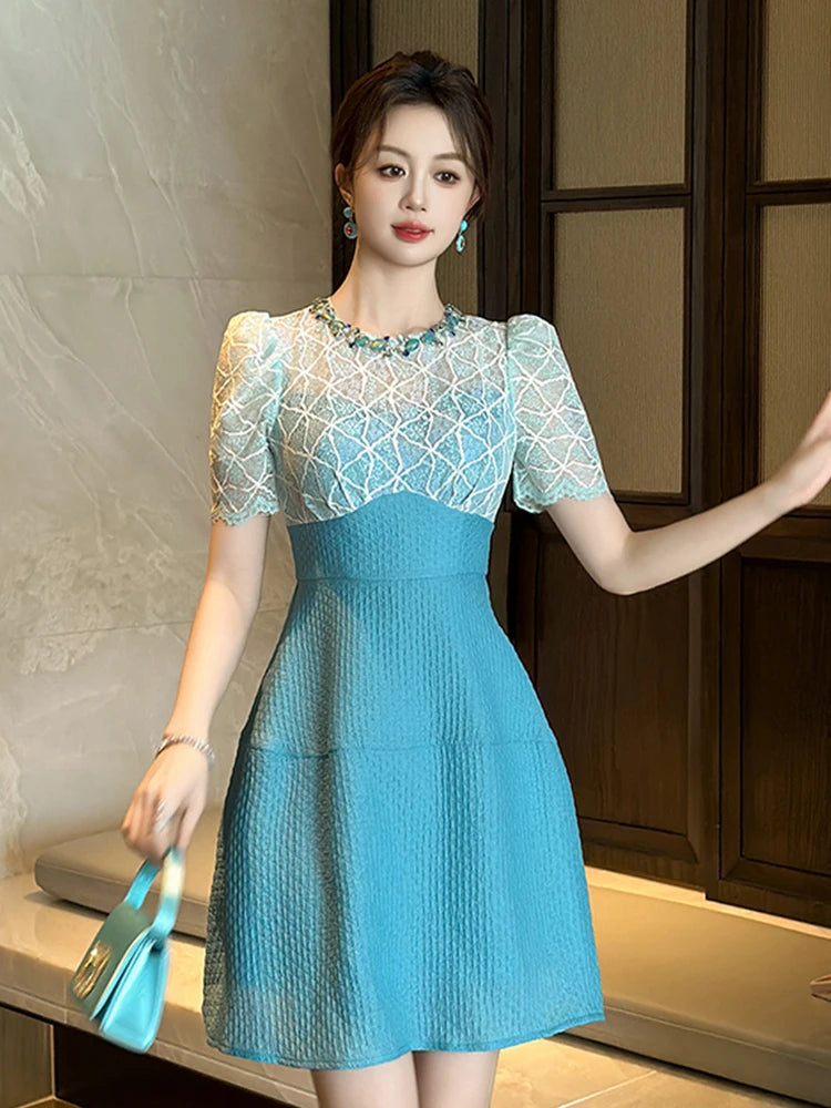 blue dress for baby girl Blue Lace Tulle Sweetheart Overlay Ball Gown Quinceanera Dress main image 1