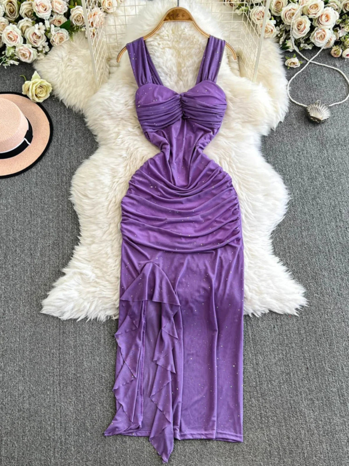 purple maxi bodycon dress Purple Mesh Ruched Lace-Up Bodycon Midi Dress | Womens | Small (Available in M, L) | 100% Polyester | Lulus