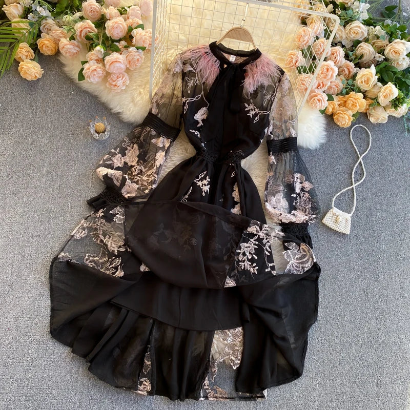 sheer embroidered dress black Sheath Illusion Beaded Embroidered Floor-Length Jersey Dress M6573 by Clarisse 16 / Black