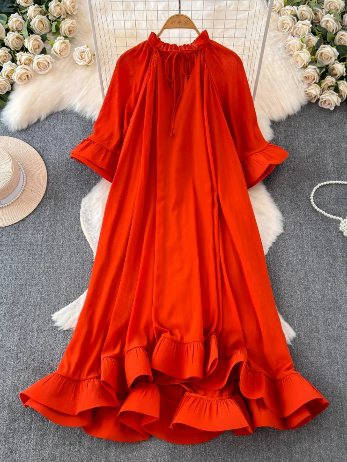 hotel del luna red dress Wine Red Chiffon Dress | IU - Hotel Del Luna