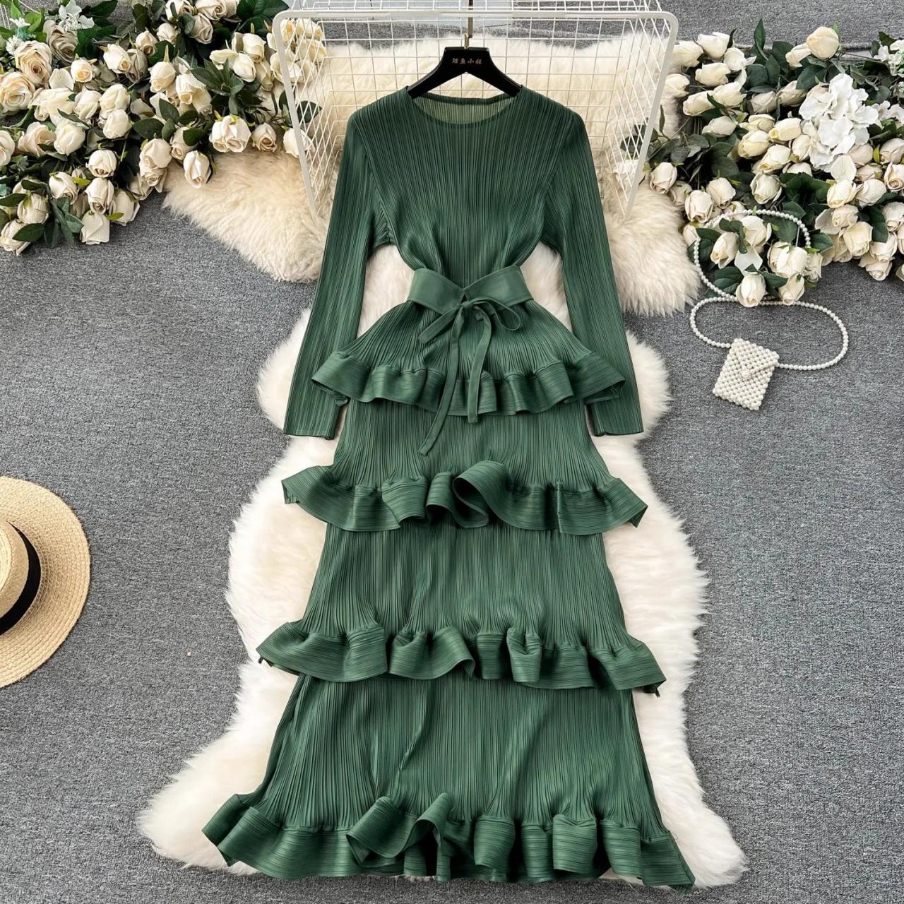 Teal Long Sleeve Layered Ruffled Maxi Dress on Luulla