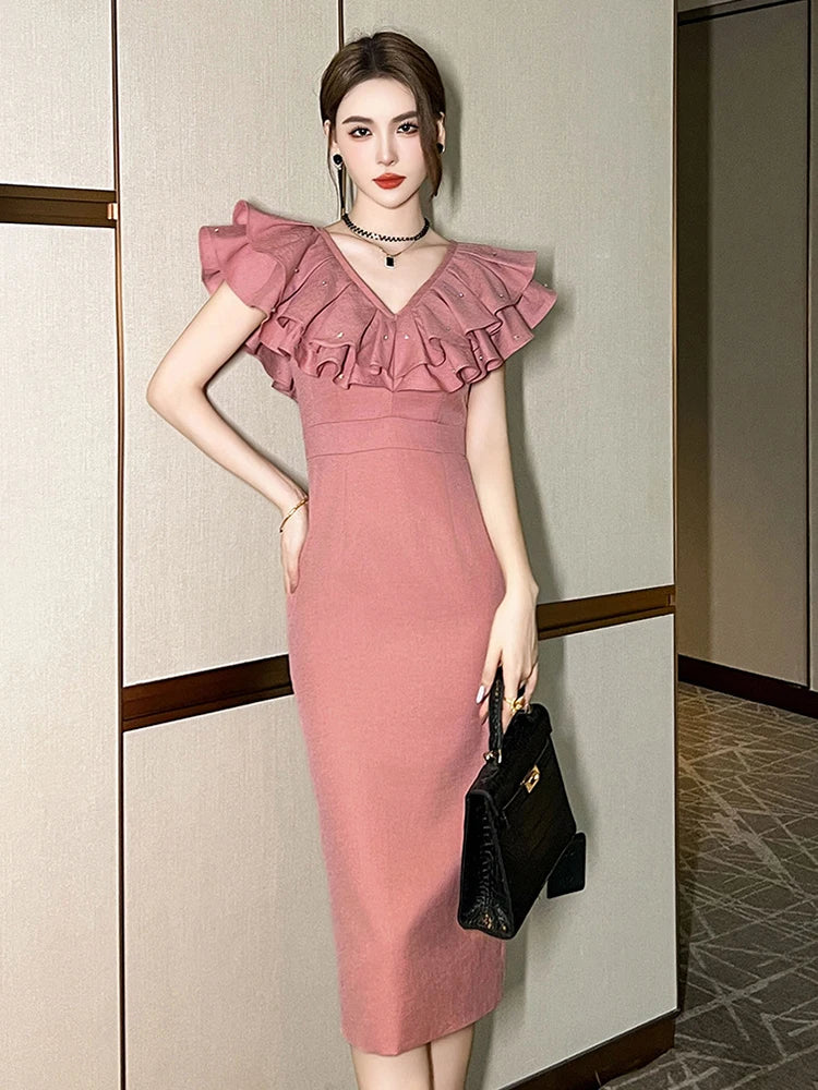 Summer Elegant Office Business Formal Pencil Dress Women Clothes Mujer Chic Sweet Ruffle Short Sleeve Slim Party Gown Vestidos Summer Elegant Office Business Formal Pencil Dress Women Clothes Mujer Chic  Sweet Ruffle Short Sleev on Luulla