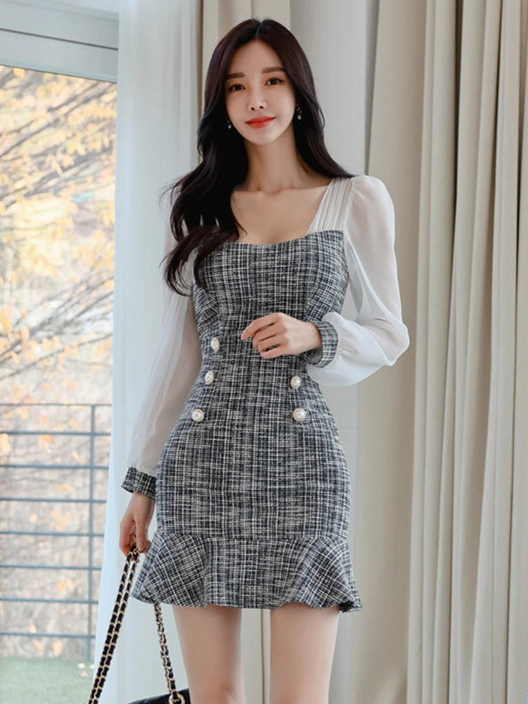 sachin and babi light blue dress Plus Size Korean Chiffon Black Dress – Pluspreorder main image 0