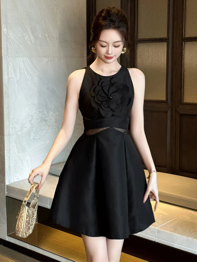 Black Floral Design Dress With Mesh Cutouts on Luulla