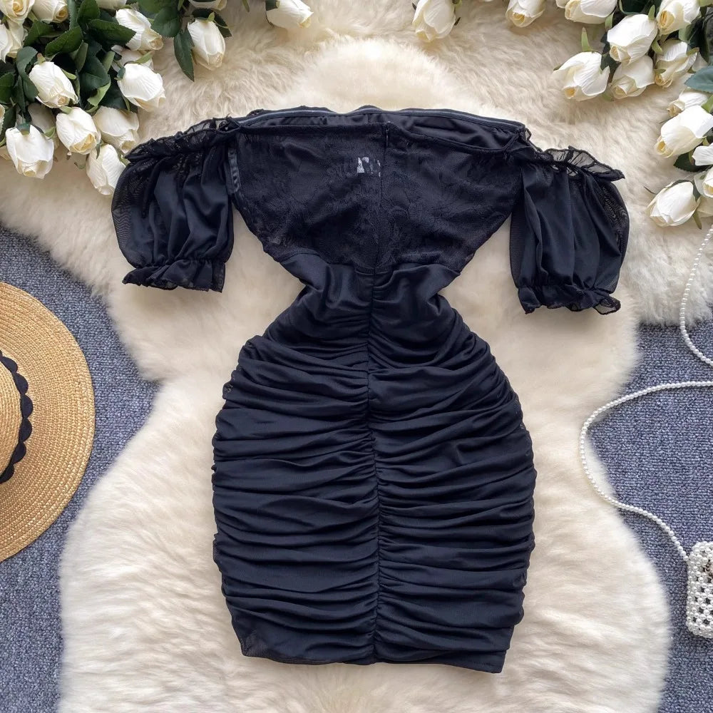 black ruched dress with puff sleeves Women's Plus Black Puff Sleeve Ruched Split Side Midi Dress