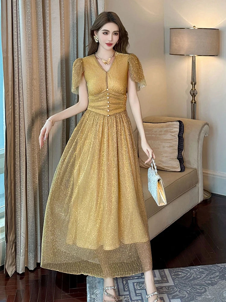 light gold maxi dress Gold Maxi Dress – Stunning Sequined Gown main image 1