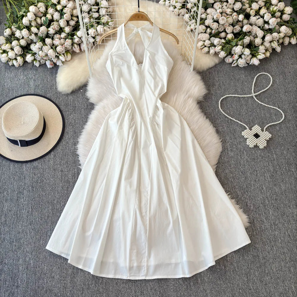 halter low back white dress Sami Miro Vintage