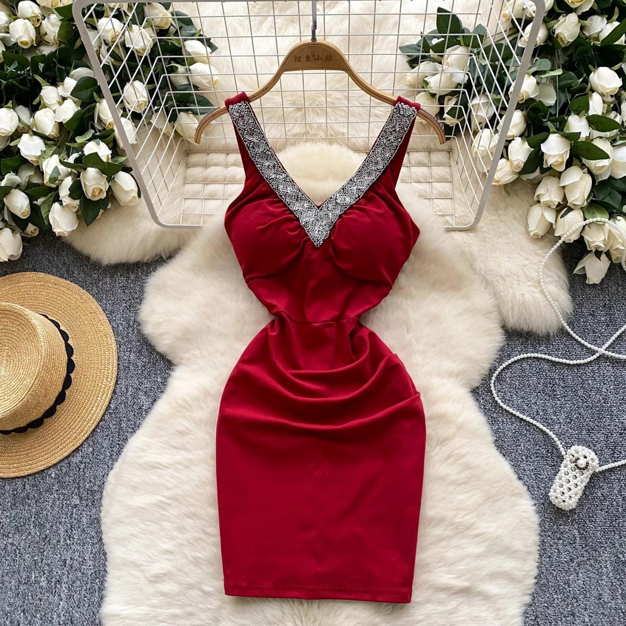 Sleeveless Red Dress With Silver on Luulla
