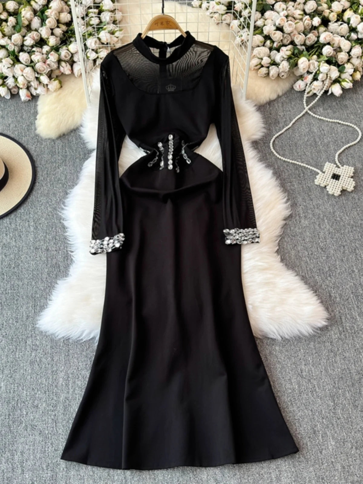 msk fit and flare dress Long Sleeve Lace Sheath & Form Fitting Wedding Dresses – Rosymae main image 0
