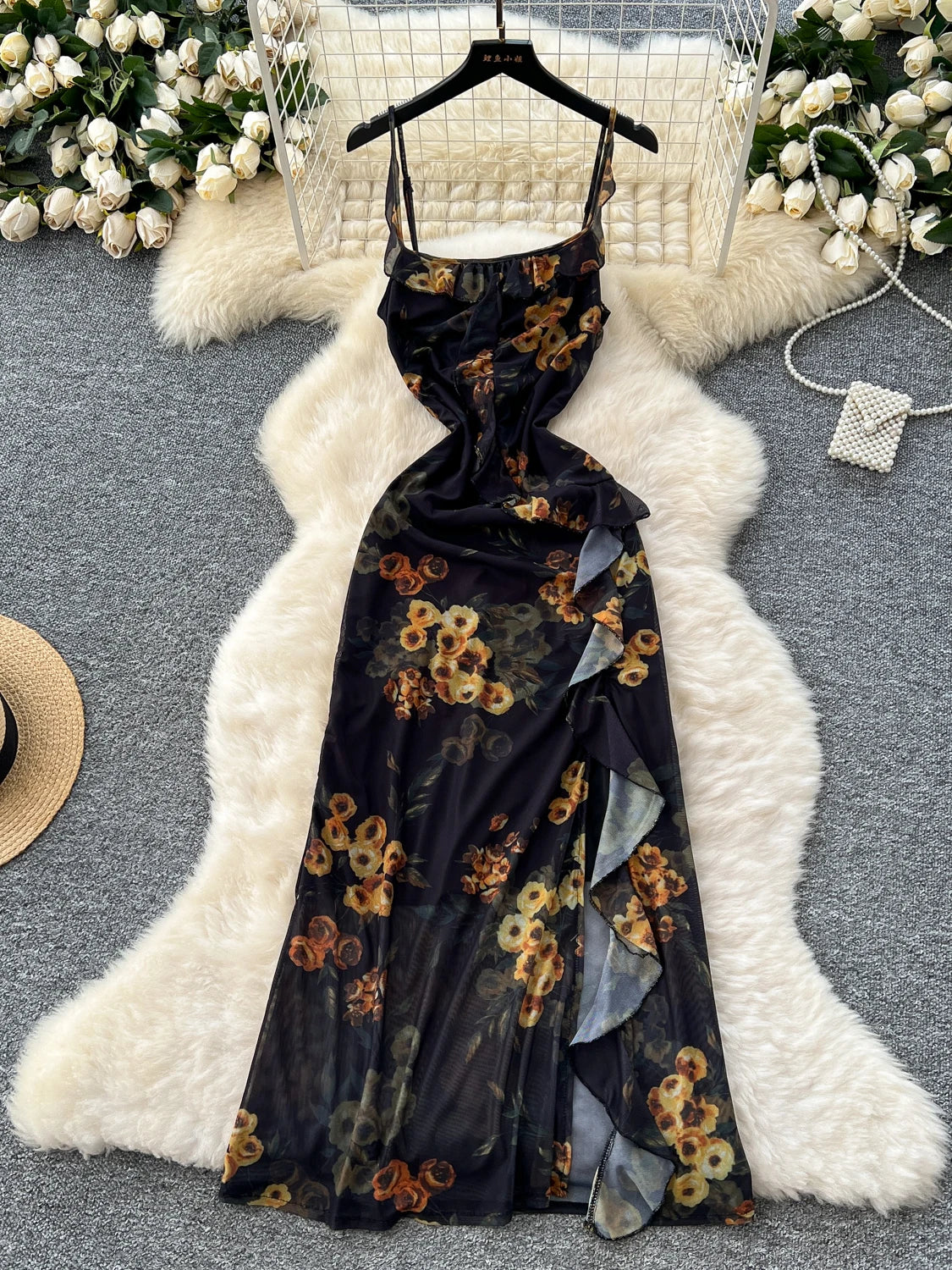 black and gold chiffon maxi dress Betsy & Adam Women's Embroidered Halter Gown - Navy/Gold