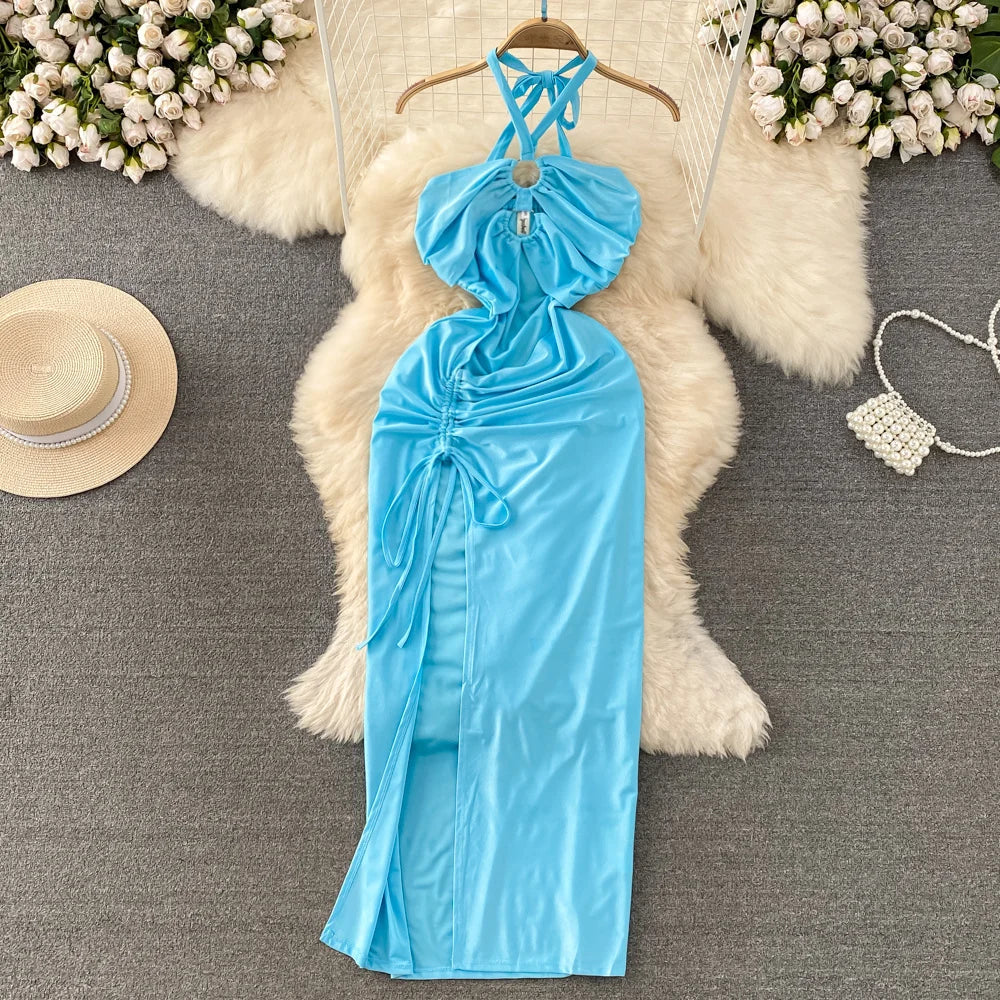 light blue backless maxi dress Deme By Gabriella SKYE BABY BLUE FITTED BACKLESS MAXI DRESS main image 1